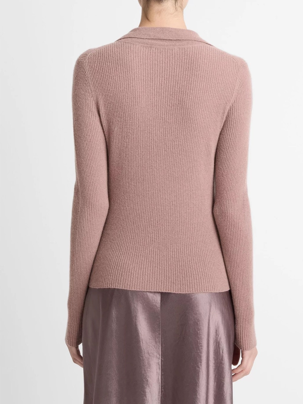 Vince Ribbed Cashmere Silk Polo Sweater Beet Root XS NWT - Picture 3 of 6